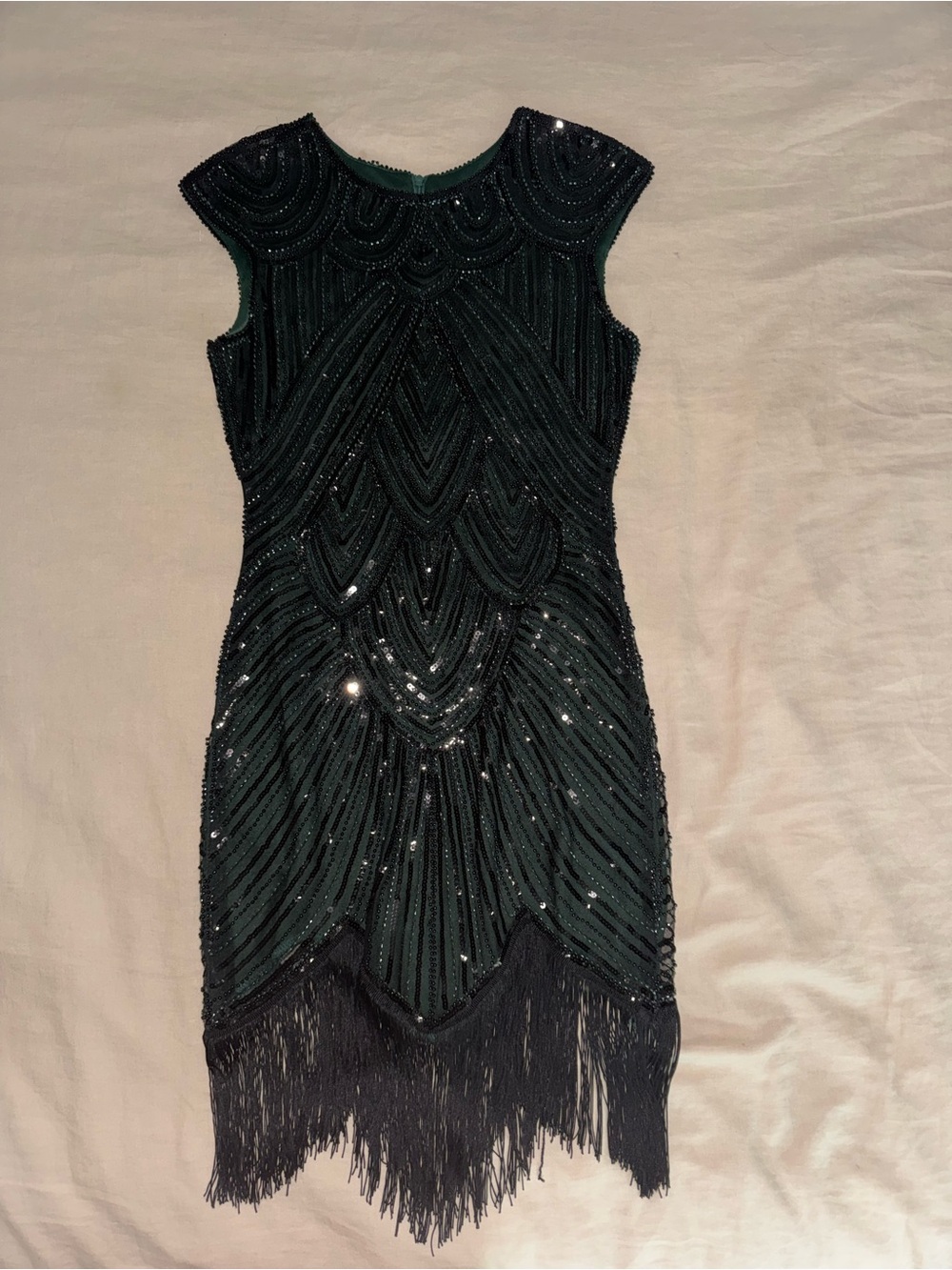 Embellished Green Fringe Cocktail Dress